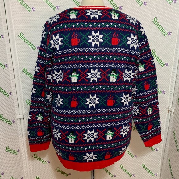Ugly Christmas Sweater Jolly Knits Flamingo Drink Holder Snowman MENS Womens XL - Picture 4 of 5